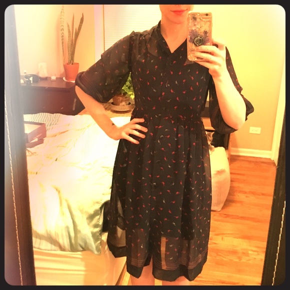 Sheer Vintage Black Dress with Red Hats Sz Sm/Med - Picture 1 of 5